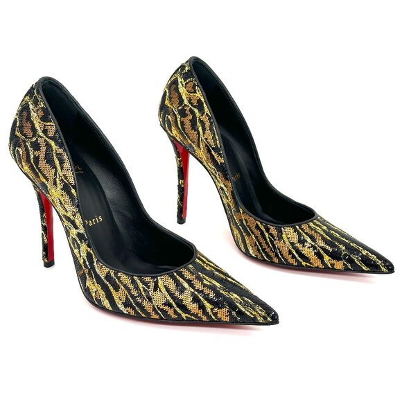 Christian Louboutin MISS Z OCELOT 100 Sequin Leopard Heels Pumps Shoes